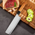 Japanese Hammered Forged Stainless Steel Kitchen Knife - Wooden Handle Meat & Vegetable Slicing Knife, Multi-Purpose Home Cooking Blade