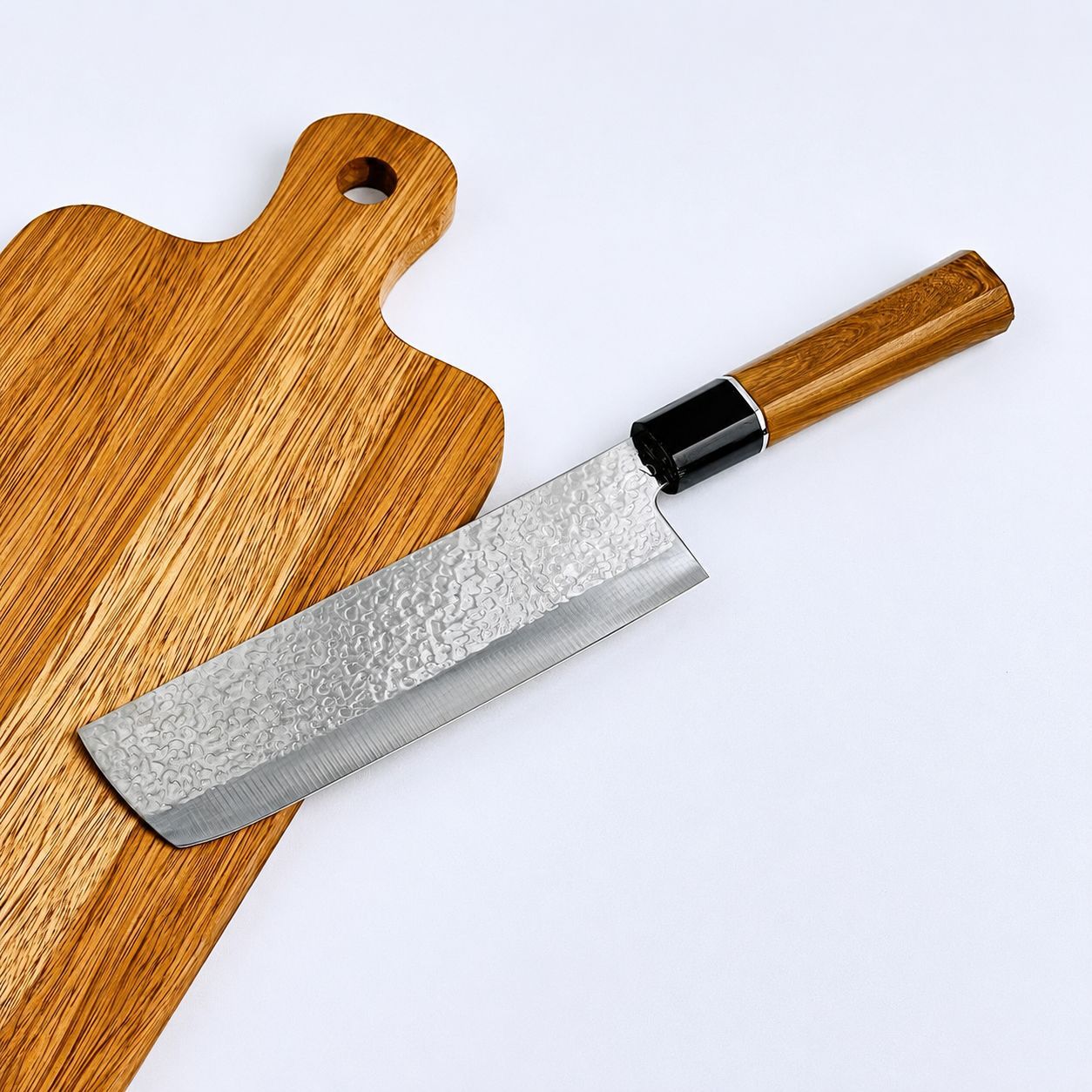 Japanese Hammered Forged Stainless Steel Kitchen Knife - Wooden Handle Meat & Vegetable Slicing Knife, Multi-Purpose Home Cooking Blade